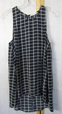 Elodie Black/White Checked Sleeveless Button Back Tunic Top Women's Size M