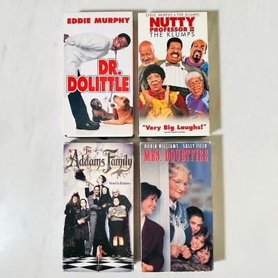 VHS - Lot of 4 Comedy - Dr Dolittle - Nutty Professor II - Addams - Doubtfire