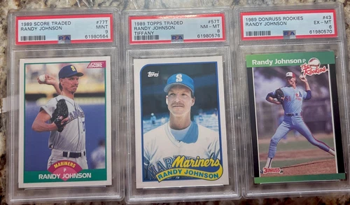 1989 Topps Traded Tiffany Randy Johnson RC PSA 8 +Score PSA 9 + Donruss HOF