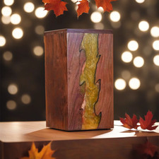 Wooden Urn Box-Urn Box-Rosewood and Golden Resin Design Urn Box For Human Ashes