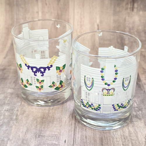 MIGNON FAGET NEW ORLEANS MARDI GRAS HOUSE FLOAT WHISKEY GLASSES SET OF 2 - Picture 3 of 9