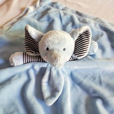 Carters Elephant Lovey 15" Security Blanket Blue Velour Satin Rattle Stripe