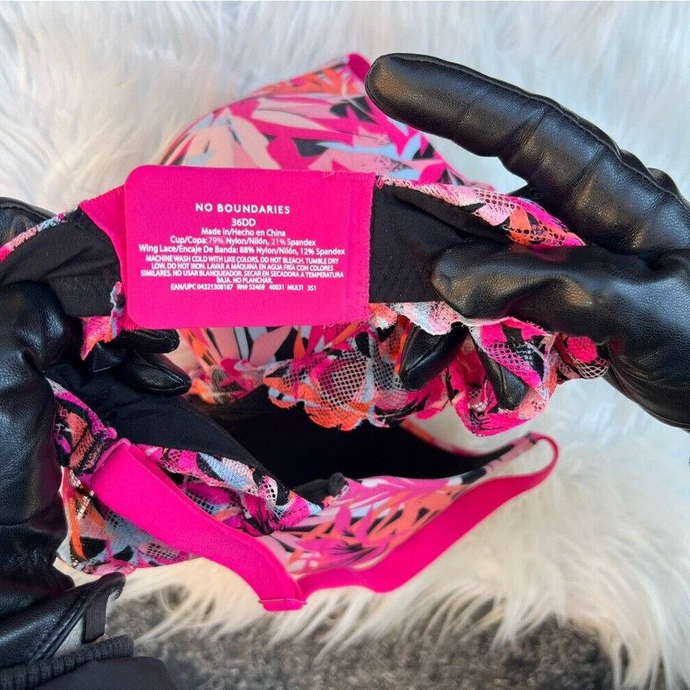 No Boundaries Hot Pink and Black Tropical Floral Print Lace Bra | eBay