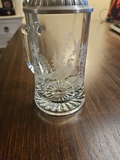 Glaskrug mit Zinndeckel 95% Zinn Fasanenmotiv