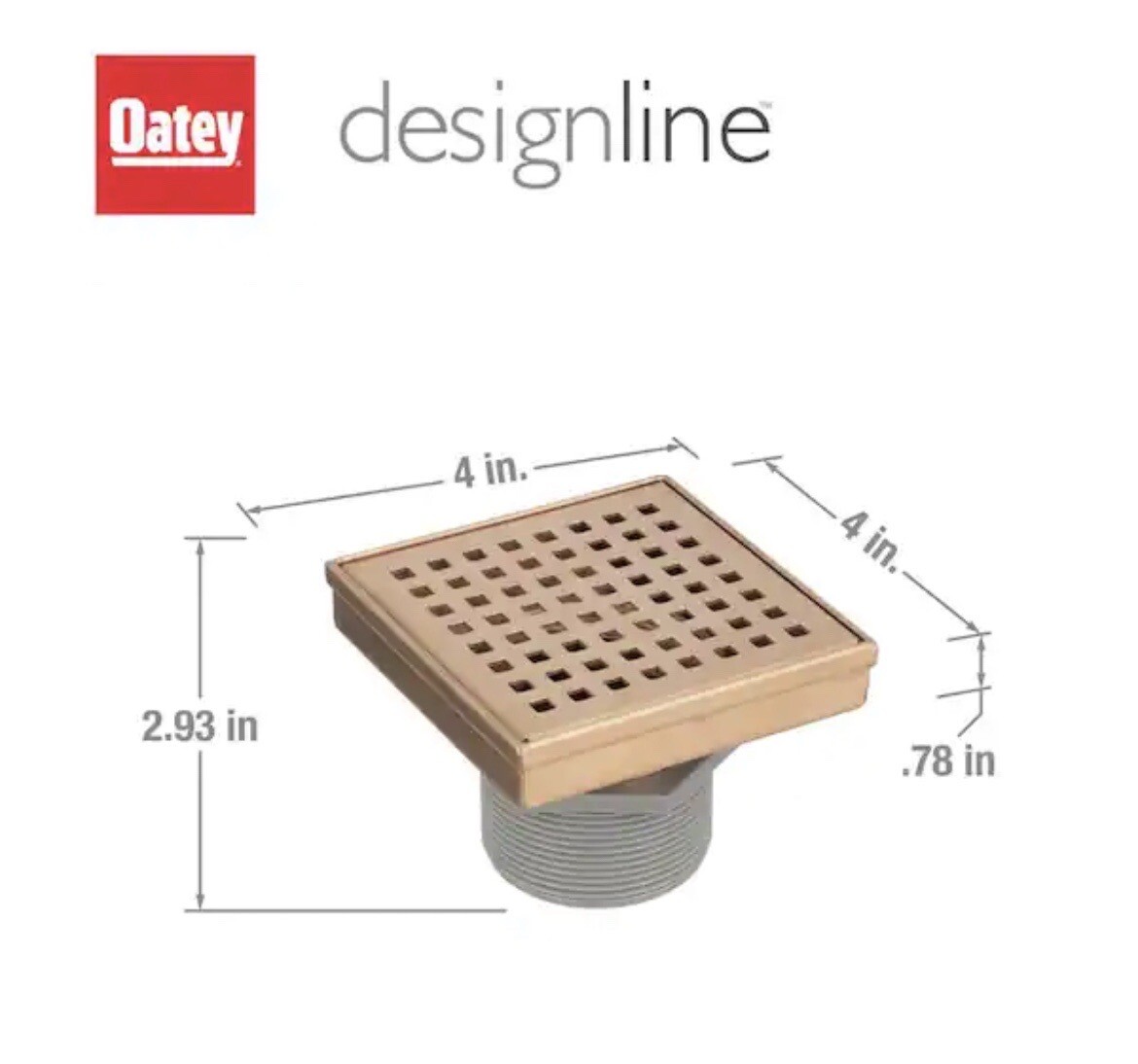 Oatey Designline 4”x4” Champagne Bronze Square Shower Drain w/Drain