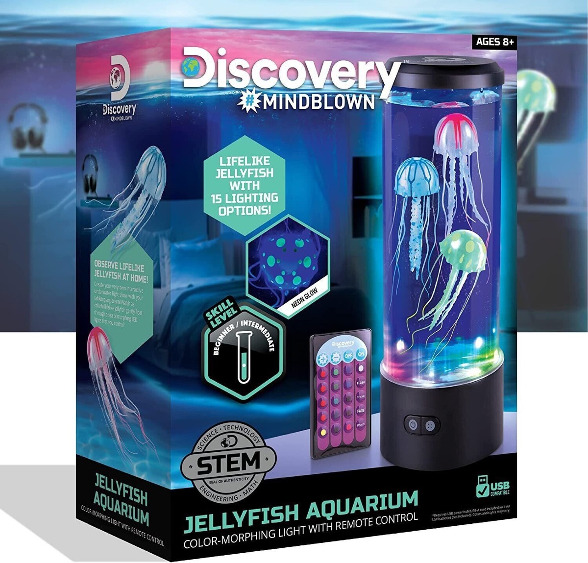 Discovery #Mindblown Jellyfish Aquarium Color-Morphing Lamp with