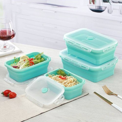 Rectangle Collapsible Silicone Food Container Food Storage Box Camping - Picture 3 of 14