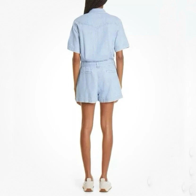 rag & bone Tie Waist Denim Utility Romper Size Large MSRP $350 - Image 4 of 4