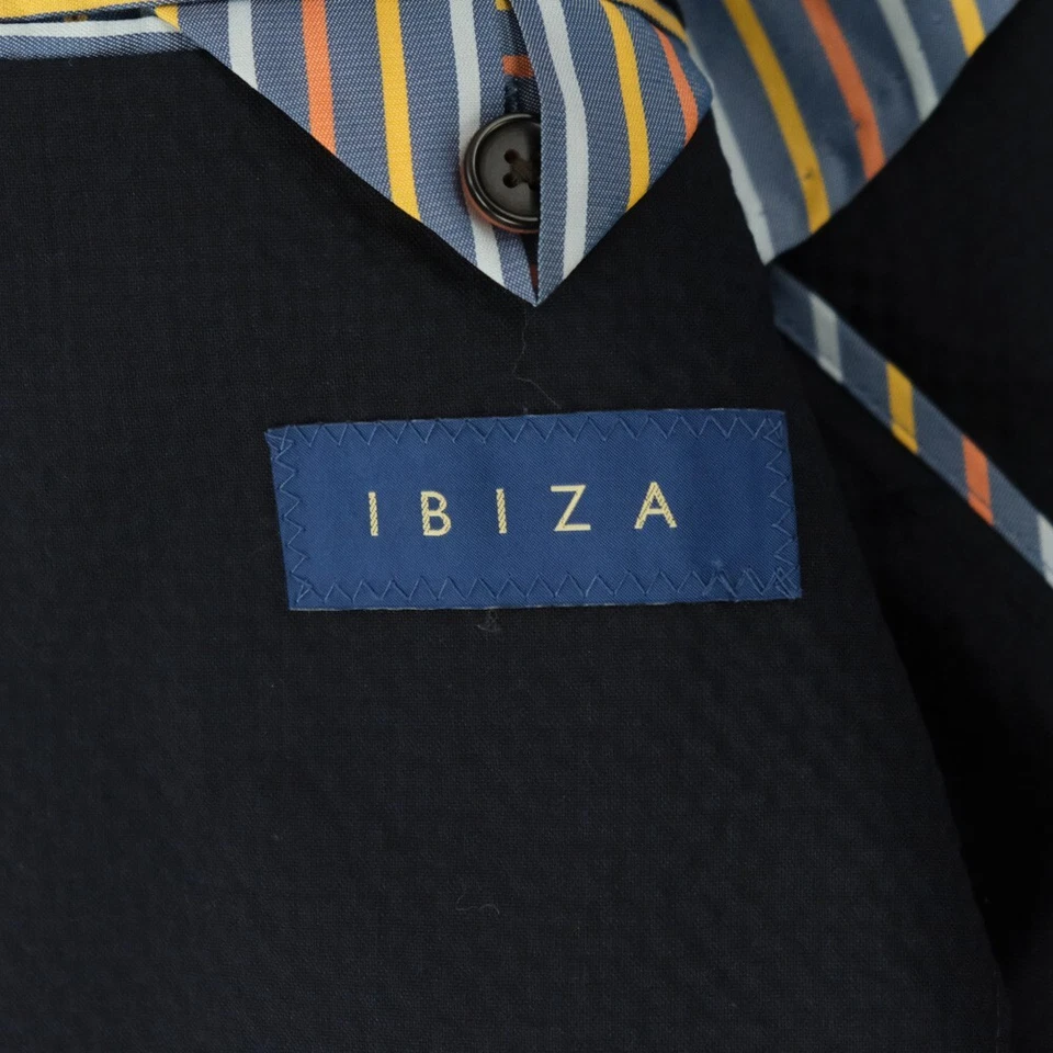 Blazer Ibiza Carini Seersucker Semi-Não Estruturado Masculino Tamanho 42S Casaco Esportivo Azul Marinho - Imagem 4 de 4