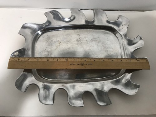 VINTAGE GROSSES ALUMINIUM SERVIERTABLETT PLATTE GEWELLTER RAND SCHWERES STÜCK - Bild 1 von 10