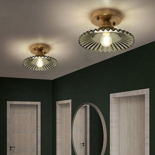 Semi Flush Mount Glass Brass Ceiling Pendant Light Kitchen Loft Hallway Lamp- - Picture 1 of 17