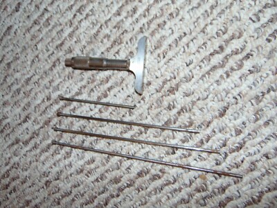 Vintage L.S. Starrett 440A Depth Micrometer W/ 4 Depth Rods Measurement Tool
