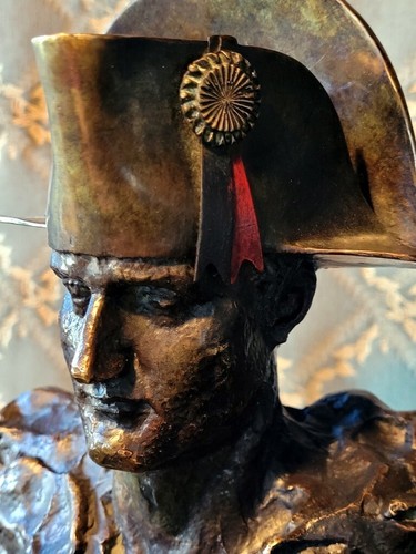 Antica scultura in bronzo unica busto napoleone su base marmo fonderia Valsuani XX secolo - Foto 5 di 13