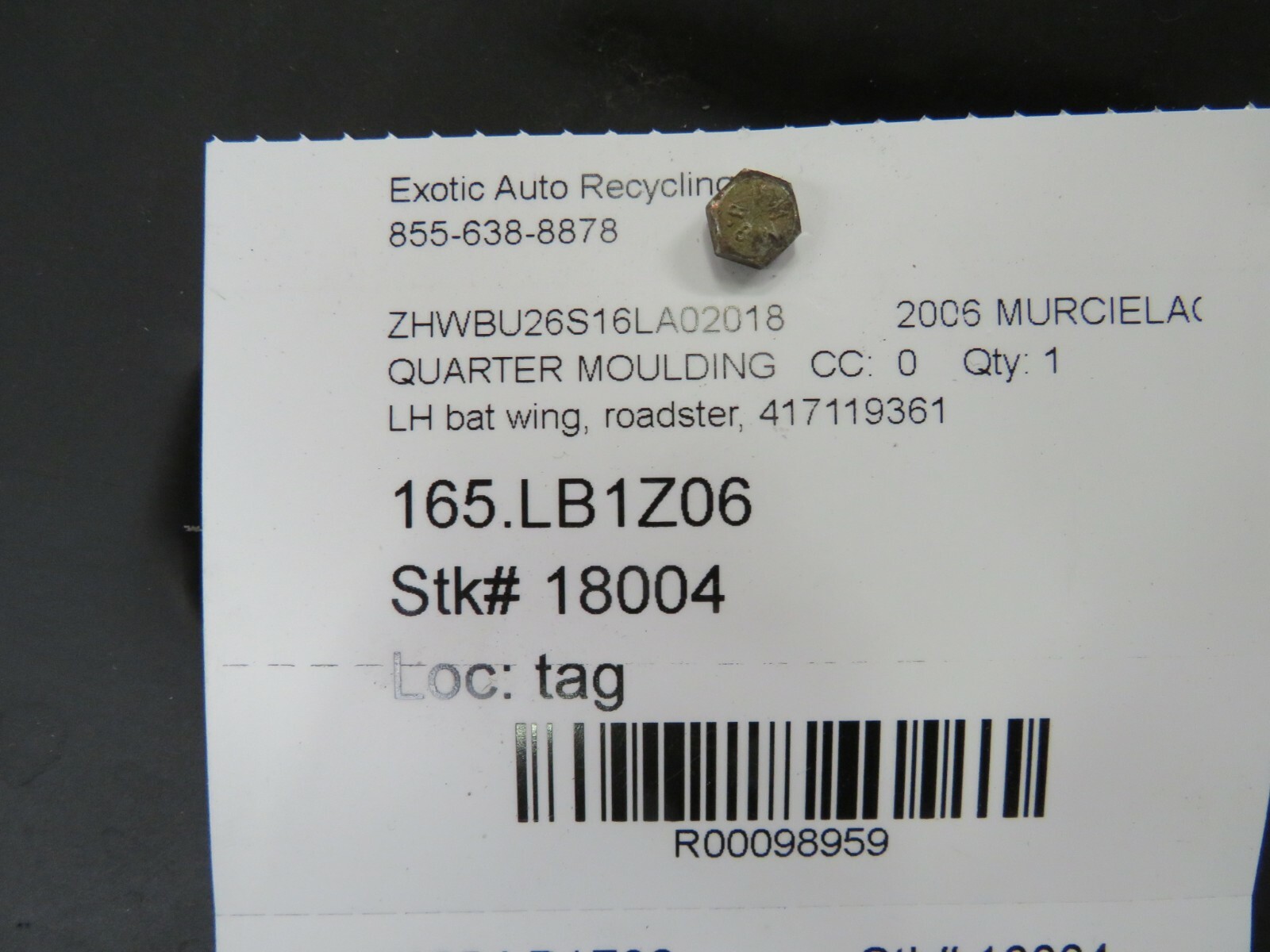 Lamborghini Murcielago, LH, Left Bat Wing, Used, P/N 417119361