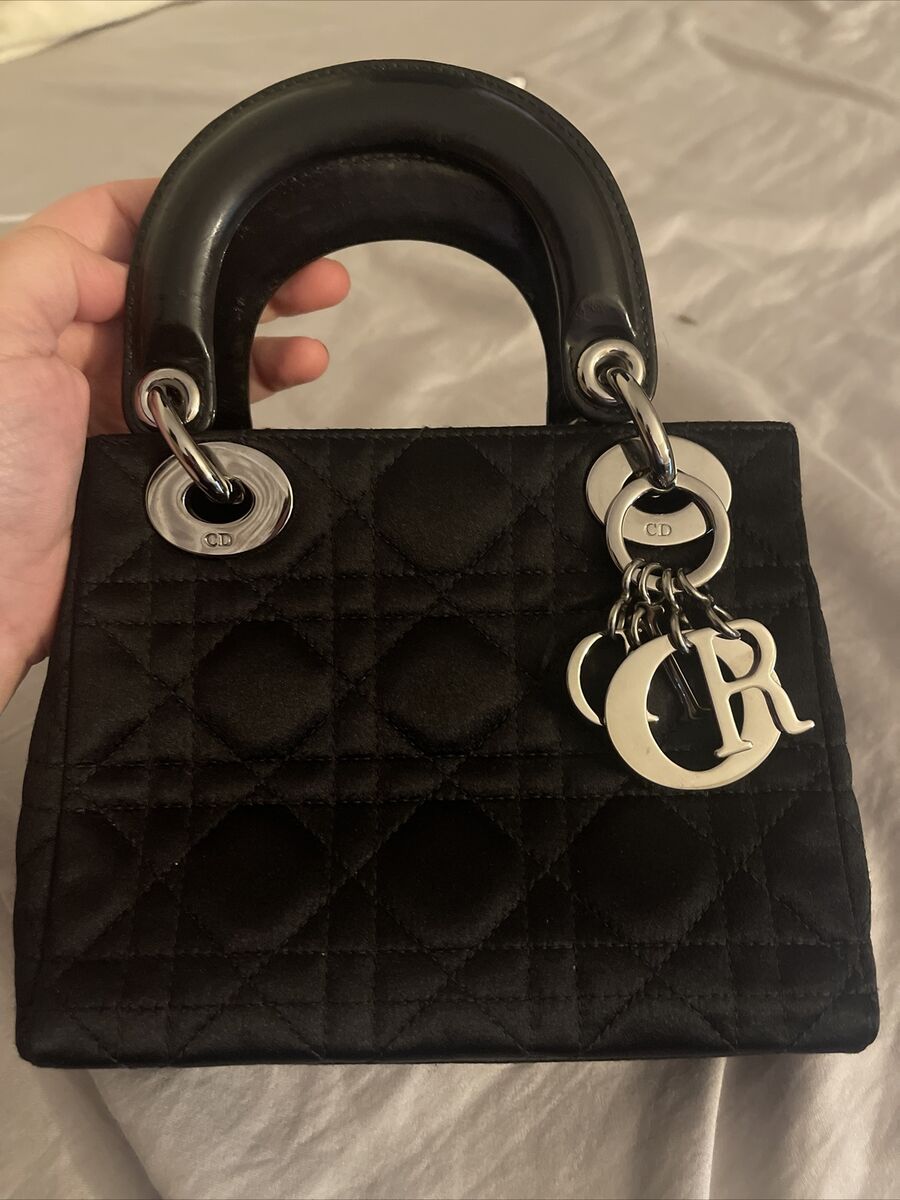 Vintage Christian DIOR Mini Lady Black Quilted Satin Cannage Vintage Christian DIOR Mini Lady Black Quilted Satin Cannage