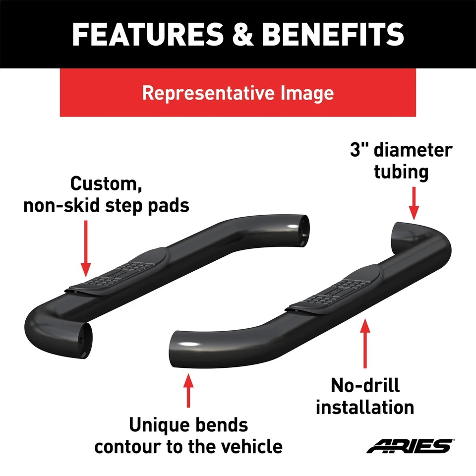 ARIES 204044 3" Round Black Steel Side Bars for Select Chevrolet, GMC Blazer K5 - Imagem 3 de 4