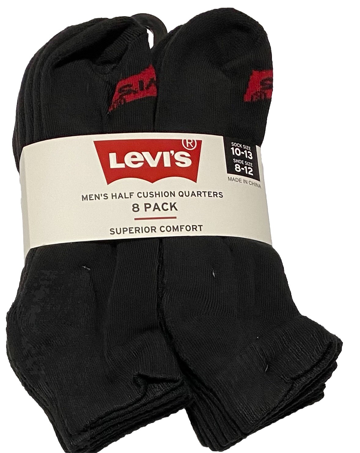 Levi's Men's  8-Pair Half Cushion Quarter Crew Socks  Black