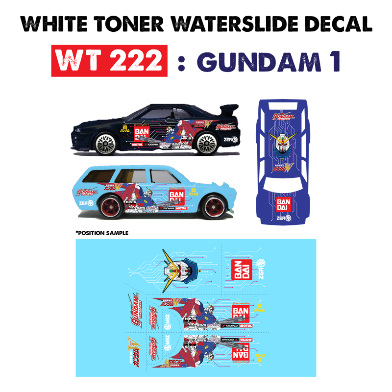 WT222 White Toner Waterslide Decals GUNDAM1 For Custom 1:64 Hot