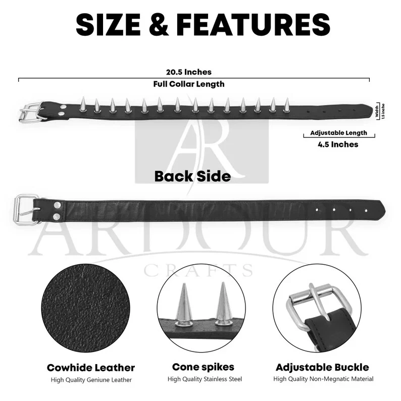 Gargantilla de cuero real con púas - Gargantilla de cuero negro con púas de metal Foto 4 de 4