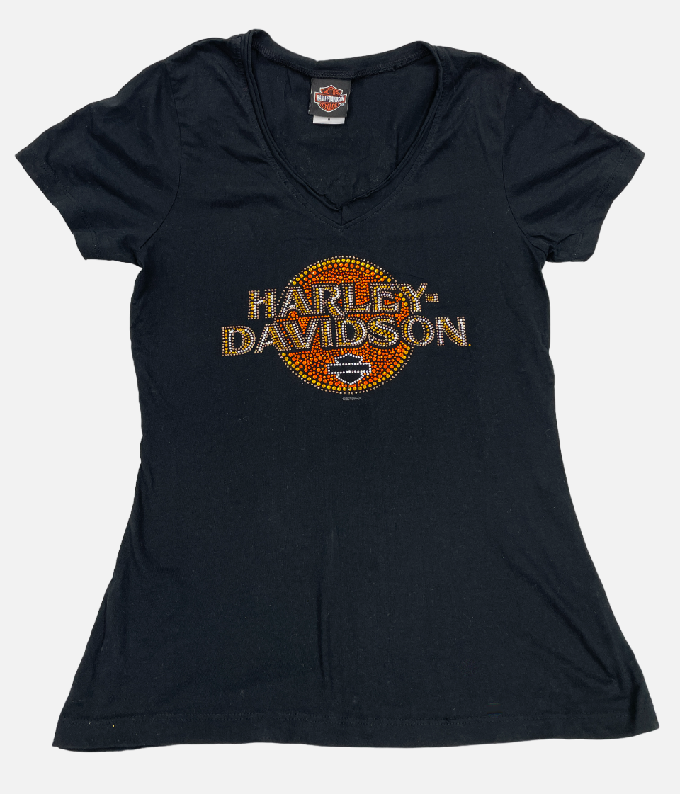 Harley Davidson Beaded Glitter Motorcycle Biker T Shirt Top Women's Medium M