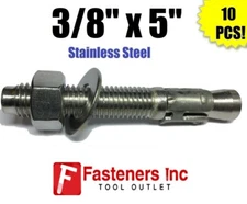 (QTY 10) 3/8" x 5" Concrete Wedge Anchor Stainless Steel Grade 304 