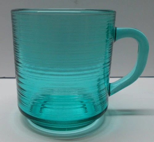 Arcoroc Green Glass Coffee Mug Ribbed France 9 Oz.