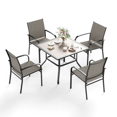 5 Piece Outdoor Dining Set Patio Table and Chairs with 1.57'' Hole for Garden