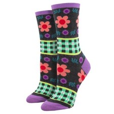 Socksmith Women's Crew Socks Gingham Style Floral Print Novelty Footwear