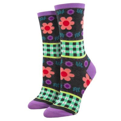 Socksmith Women's Crew Socks Gingham Style Floral Print Novelty Footwear