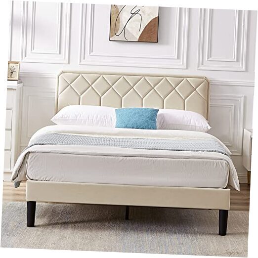 Queen Size Bed Frame Premium Velvet Upholstered Platform with Height