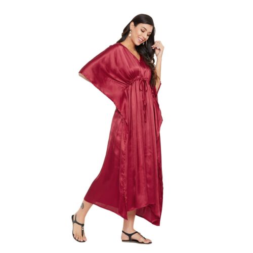 Women Plus Size Kaftan Satin Caftan Long Maxi Dress Kimono Sleeve Evening Gown - Picture 47 of 183