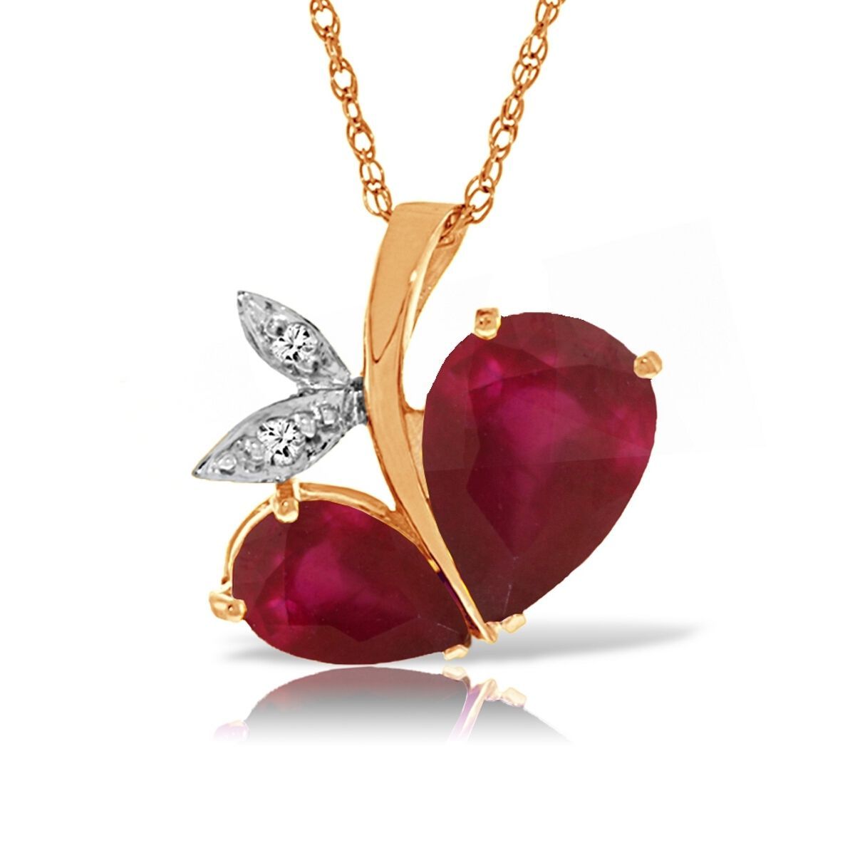 Genuine Rubies Gemstones & Diamonds Modern Heart Pendant Necklace 14K
