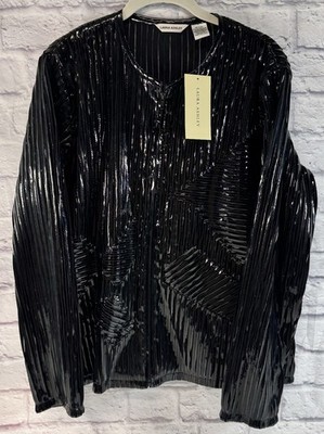 Laura Ashley Black Striped Faux Leather & Mesh Jacket Womens Large Zip Up 90s