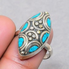 Tibetan Turquoise Handmade Bohemian Gift Jewelry Nepali Adjustable Ring SR 3030