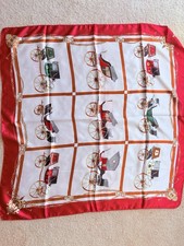Women's Square Scarf Red White Gold Equestrian Carriage Chain Print