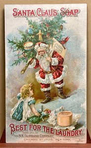 Vintage SANTA CLAUS LAUNDRY SOAP Trade Card Fairbank Adv Co e.1900's FREE SHIP