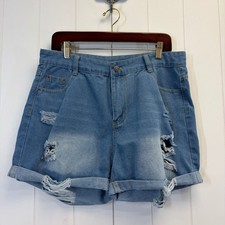 Womens Boho Distressed Denim Jean Cuffed Shorts Size XL Festival Indie Summer