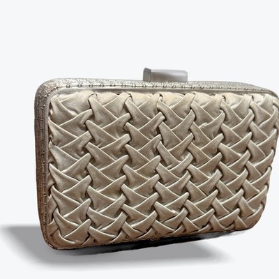 Inge Christopher Champagne Beaded Woven Evening Clutch Bag Party Wedding