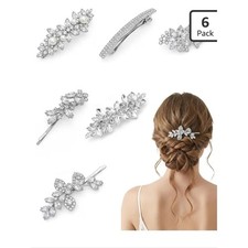 Silver Rhinestone Pearl Hair Clips - 6 Pack