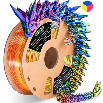 OVV3D Silk PLA Filament 1.75mm+ /- 0.02mm, Tri-Color 3D Printer Filament High...