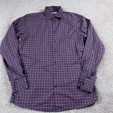 Eton Shirt Mens 16.5 Red Blue Plaid Contemporary Button Up Office Commuter