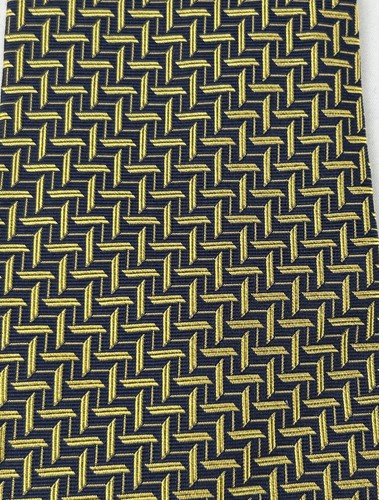 Corbata Lauren Ralph Lauren Azul Dorado Geométrica Lino Seda Cuello Texturizada Hecha en EE. UU. - Imagen 3 de 7