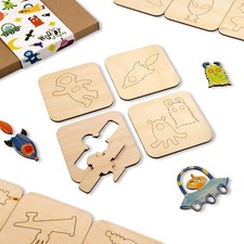 Wooden Stencils for Kids Set of 20 Pcs 3.7x3.7 Space Universe Montessori