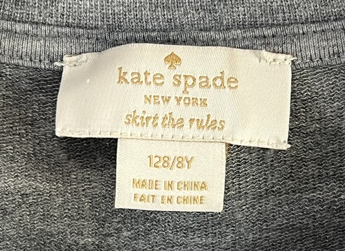 Kate Spade New York Sweatshirt Sweater Girls SZ 8 Gray Cat & Piano Crew Neck LS - Picture 2 of 4