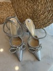 MACH & MACH Silver Glitter Crystal Bow Pointed Slingback Heels 8,5 — photo 5