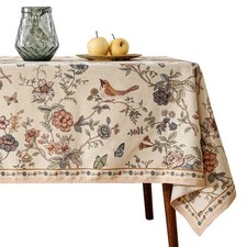 ISAENNE Designer French Light Beige Small Rectangular Tablecloth,Linen Floral...