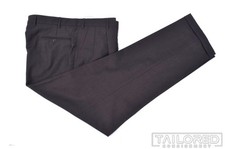 INCOTEX Solid Brown 100 Wool Mens Luxury Pleated Pants Trousers - 33