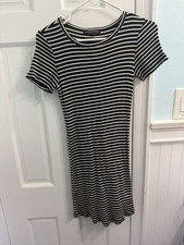 Brandy Melville Ribbed Knit Mini Shirt Dress Womens One Size Black White Striped