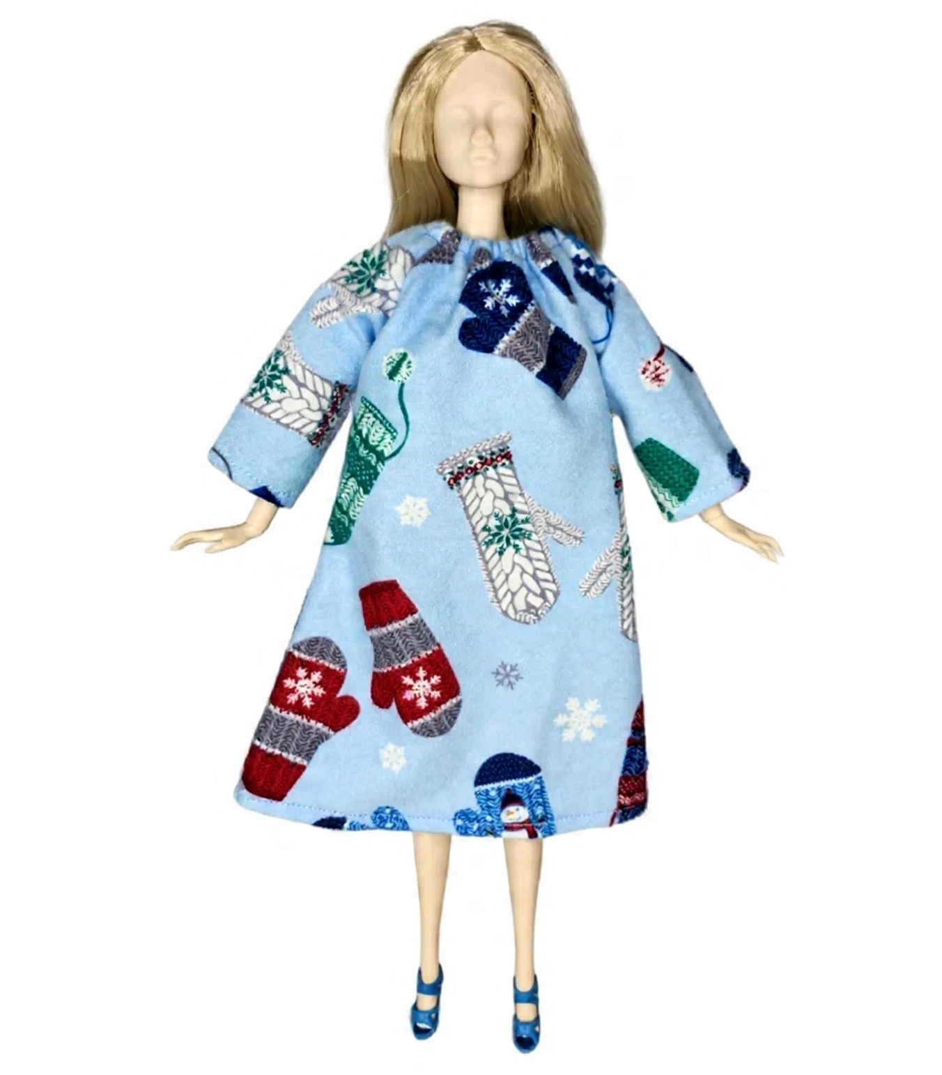 Snow Mitten Nightgown Blue Shoes Outfit Fits 11.5-12" Girl Fashion Doll Size 1:6