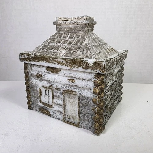 Vtg Westmoreland Speciality Company Milk Glass Log Cabin Mustard Jar Coin Bank